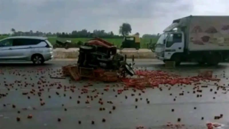 انقلاب سيارة محملة بالفراولة على طريق شبرا-بنها الحر دون خسائر بشرية