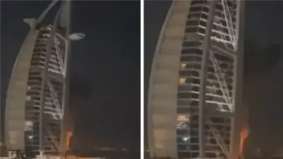 حريق في فندق برج العرب بدبي بعد استهدافه بطائرة مسيرة إيرانية ضمن هجوم واسع