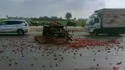 انقلاب سيارة محملة بالفراولة على طريق شبرا-بنها الحر دون خسائر بشرية