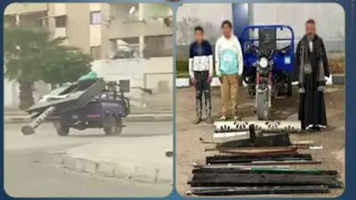 ضبط لصين استوليا على لوحة إعلانية بعد سقوطها بالرياح العاتية في الشرقية