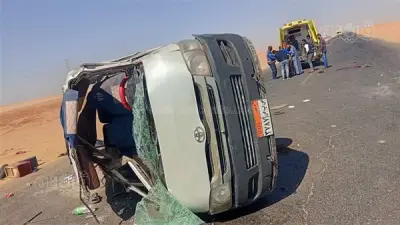 إصابة 4 أشخاص في انقلاب ميكروباص بطريق شبرا–بنها الحر بالقليوبية