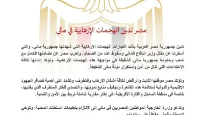 مصر تدين هجمات مالي الإرهابية وتحذر المواطنين من الخطر