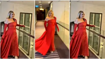نادية الجندى تخطف الأنظار بفستان أحمر داكن في أحدث ظهور