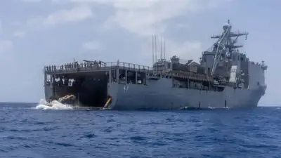 القيادة المركزية الأمريكية تؤكد: سفينة الإنزال يو إس إس رشمور تنفذ عمليات الحصار في بحر العرب