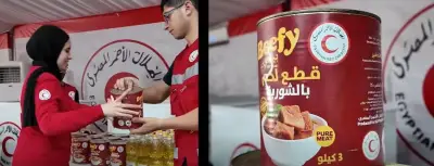من مصر لغزة: الهلال الأحمر يوزع أول شحنة لحوم مطهية على أهالي القطاع