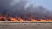 حريق ضخم يندلع في مستنقعات ميقان بمدينة أراك وسط إيران
