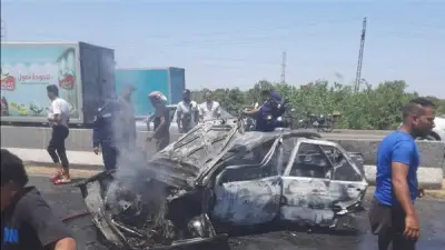 إصابة 4 أشخاص بحادث تصادم مروع في الإسماعيلية وتفحم سيارتهم